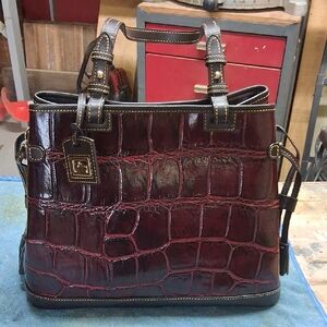 Crocodile Embossed Burgundy Tote Bag